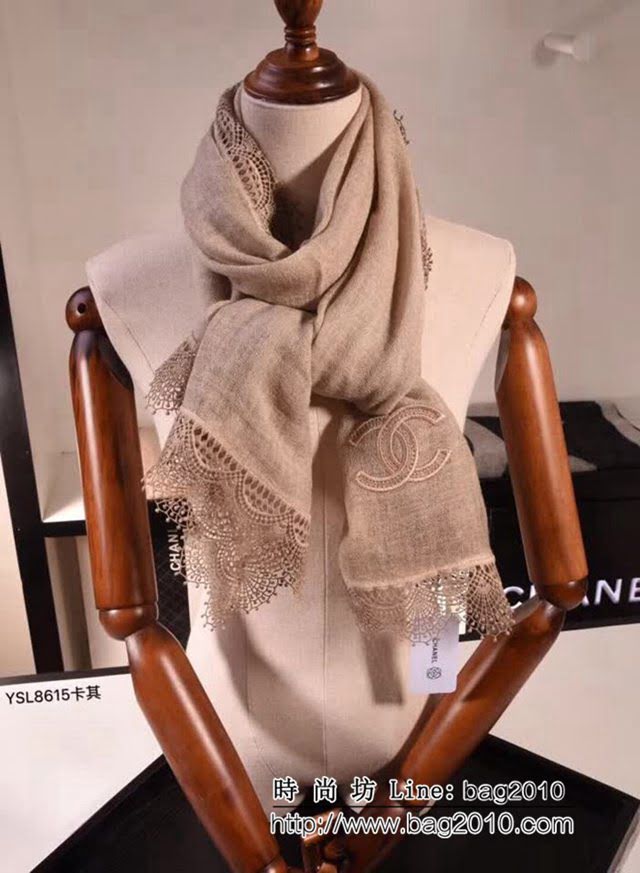 CHANEL香奈兒頂級品 2018秋冬新款山羊絨蕾絲邊圍巾 YSL8615 LLWJ7414